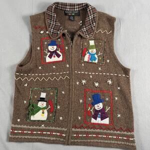 Vintage 90s Snowman Sweater Vest Sz Large Ugly Christmas Knit Retro GrandmaCore